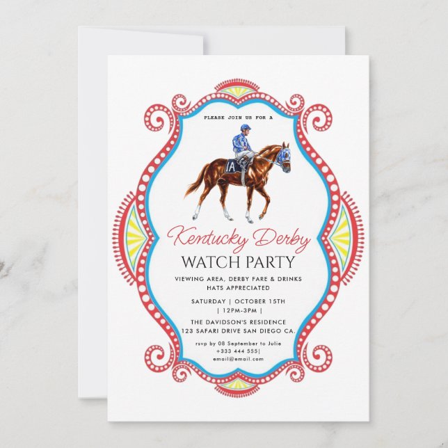 Modernes Rennpferd Derby Party Reitsport Einladung (Vorderseite)