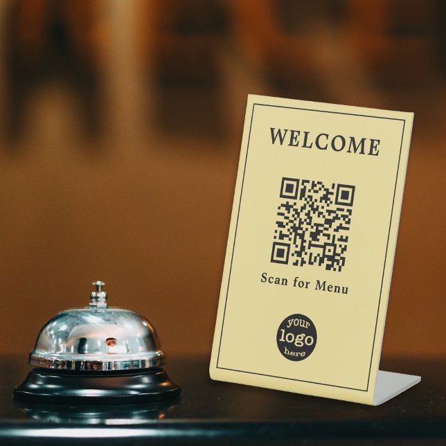 Modernes Restaurant Café Menü QR Code Business-Log Sockelschild (Modern Restaurant Cafe Menu QR Code Business Logo Pedestal Sign)