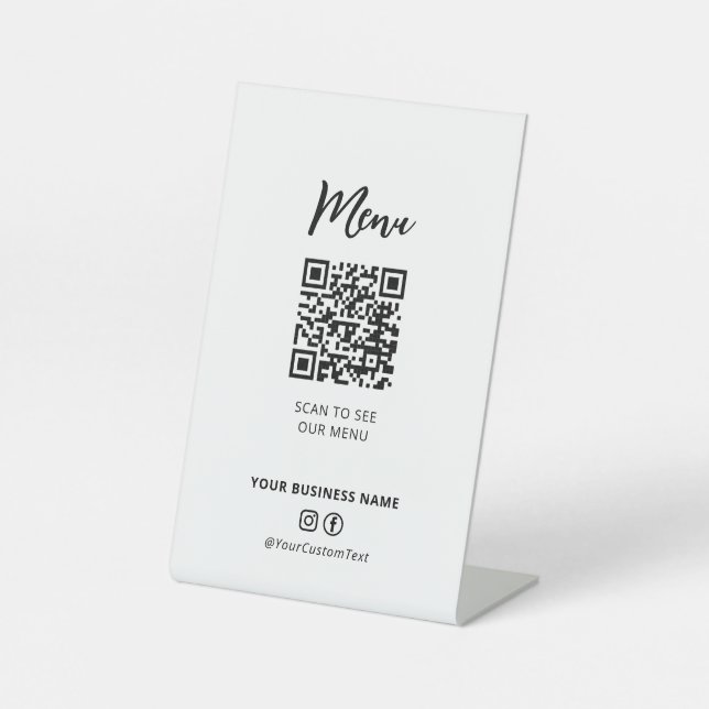 Modernes Restaurant Menü QR Code Social Media Sign Sockelschild (Vorderseite)