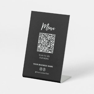 Modernes Restaurant Menü QR Code Social Media Sign Sockelschild