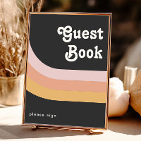 Modernes Retro 70er Jahre Rainbow Dark Guest Book 