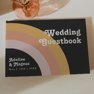Modernes Retro 70er Jahre Rainbow Dark Wedding Gäs Gästebuch