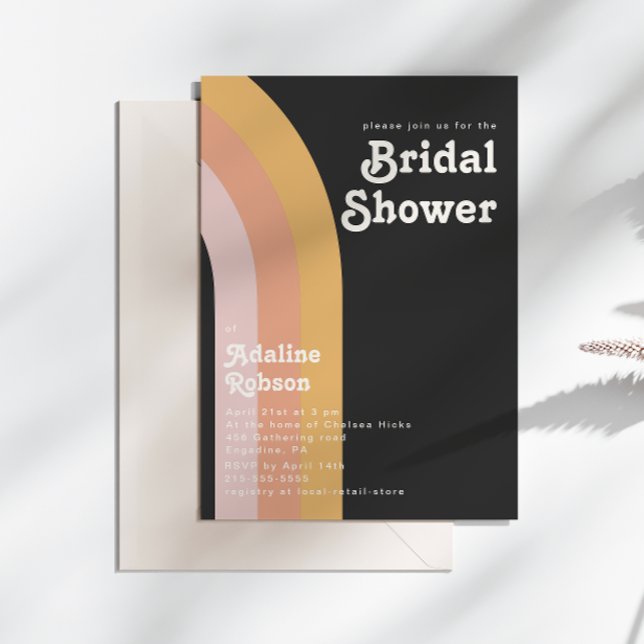 Modernes Retro 70er Jahre Rainbow Dunkles Brautpar Einladung (Von Creator hochgeladen)