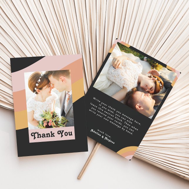 Modernes Retro 70er Rainbow Dark Flat Foto Dankeskarte (Von Creator hochgeladen)