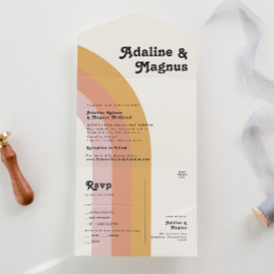 Modernes Retro 70er Rainbow Siegel und Senden All In One Einladung