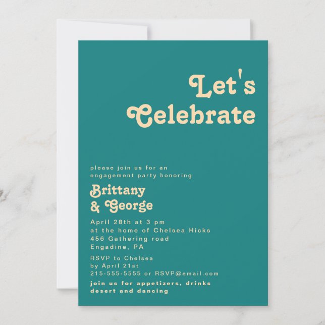 Modernes Retro | Aquamarin Let's Celebrate Invitat Einladung (Vorderseite)