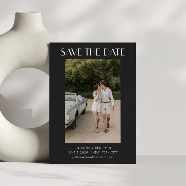 Modernes Retro Art Deco Foto Hochzeit Schwarz Save The Date (Von Creator hochgeladen)