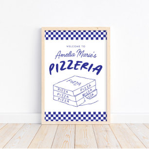 Modernes Retro Blue Pizzeria Pizza Party Poster