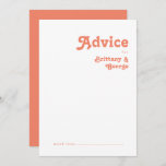 Modernes Retro | Coral Wedding Advice Card Hinweiskarte<br><div class="desc">Dieses moderne Retro | Korallenhochzeitsratenkarte ist ideal für Ihre Vintage, farbenfrohe Hochzeitsfeier im tropischen Boho. Sein einzigartiger böhmischer Schriftart aus der Mitte des Jahrhunderts verleiht diesem Design eine klassisch minimalistische Hippie-Atmosphäre. Wenn Sie ein Design suchen, das helle, kühne Farben für Ihre kreative 70er Strandhochzeit bietet, dann sind dieses Produkt und...</div>