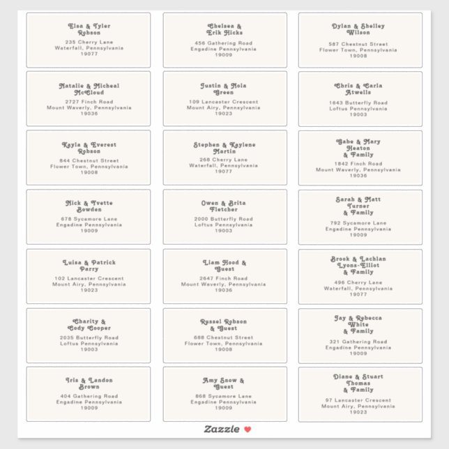 Modernes Retro | Cream Wedding Guest Address Label (Blatt)