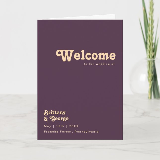 Modernes Retro | Dark Lila Folded Wedding Program Programm (Vorderseite)