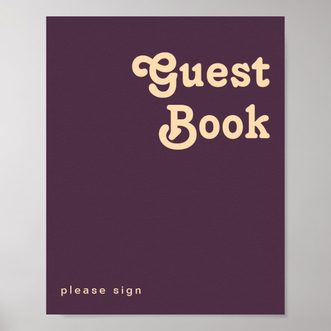 Modernes Retro | Dark Lila Guest Book Sign Poster (Vorne)