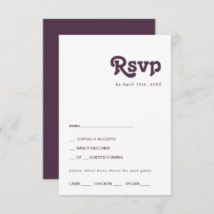 Modernes Retro Dark Lila Menu Choice RSVP Card