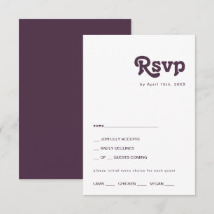 Modernes Retro   Dark Lila Menu Choice RSVP Card Karte