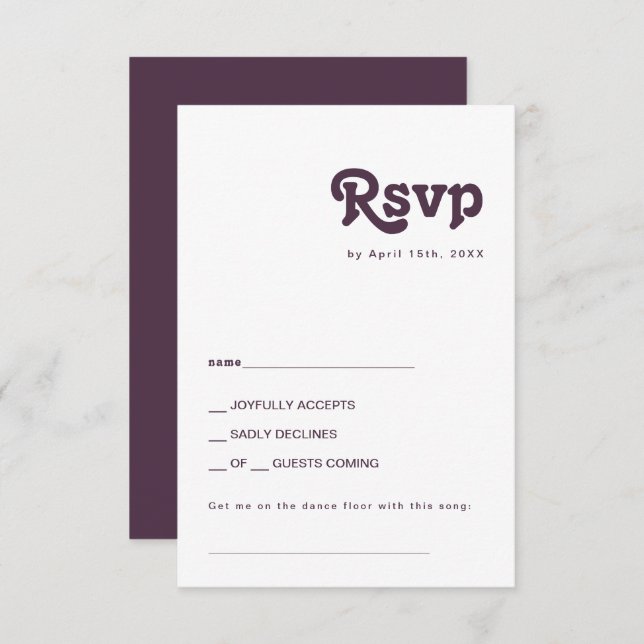 Modernes Retro | Dark Lila Song Request RSVP Card (Vorne/Hinten)