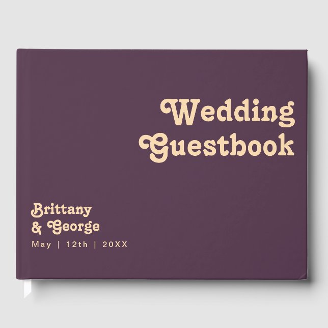 Modernes Retro | Dark Lila Wedbook Gästebuch (Vorderseite)
