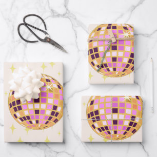 Modernes Retro Diskothek Ball Geschenkpapier Set