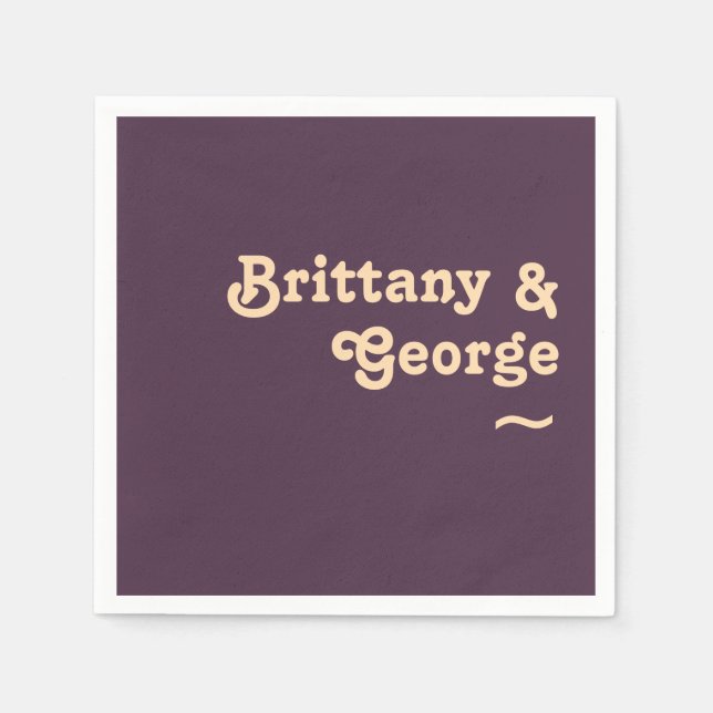 Modernes Retro | Dunkle Lila Hochzeit Napkins Serviette (Vorderseite)