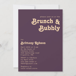 Modernes Retro   Dunkler Lila Brunch und Bubbly Einladung