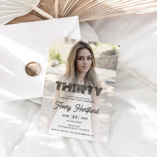 Modernes Retro Foto 30. Geburtstag Party Einladung
