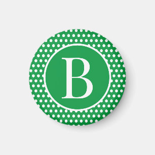 Modernes Retro Green Polka Dots Anfangsschreiben Magnet