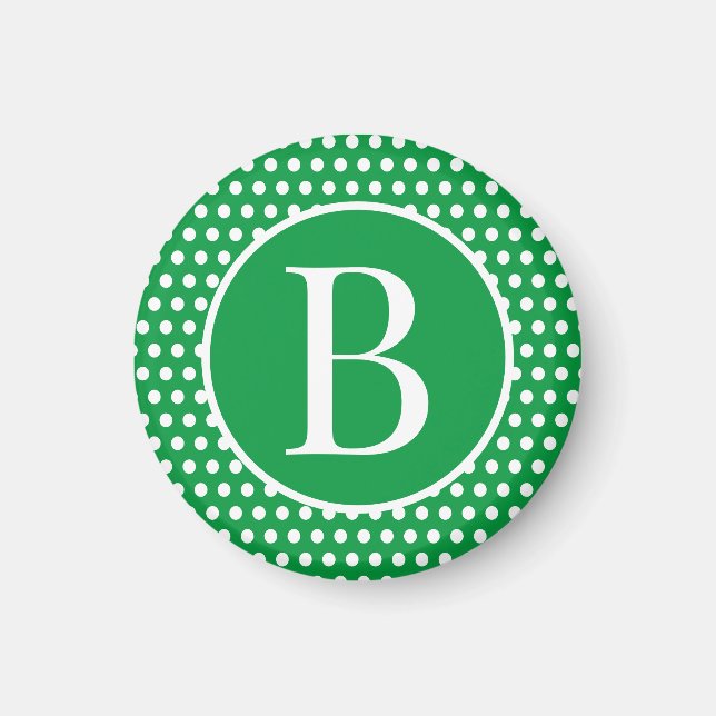 Modernes Retro Green Polka Dots Anfangsschreiben Magnet (Vorne)