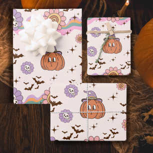 Modernes Retro Groovy Fun Halloween Geschenkpapier Set