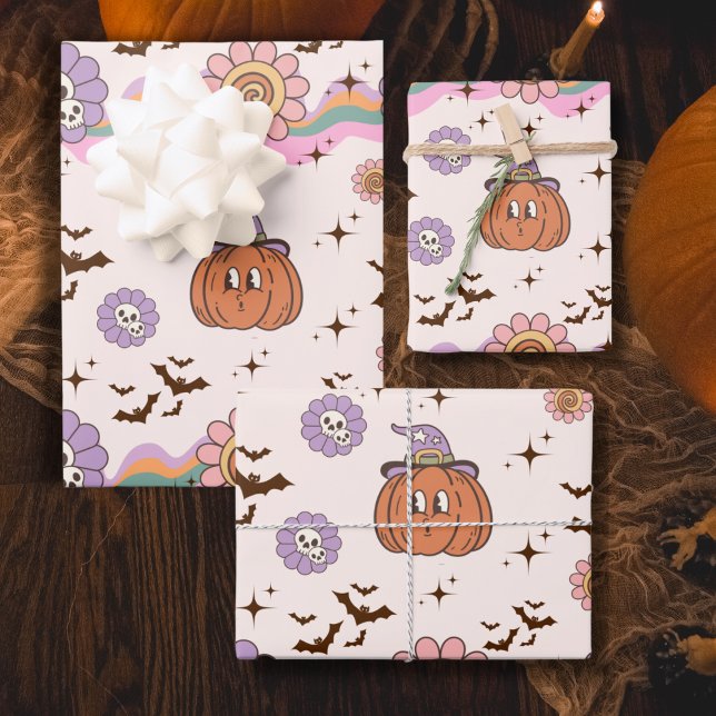 Modernes Retro Groovy Fun Halloween Geschenkpapier Set (Von Creator hochgeladen)
