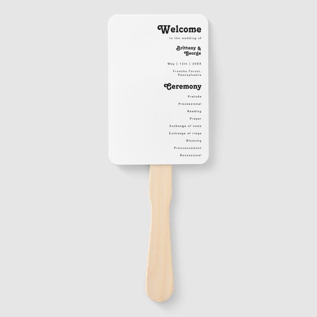 Modernes Retro-Hochzeitsprogramm Hand Fan Fächer (Vorderseite)