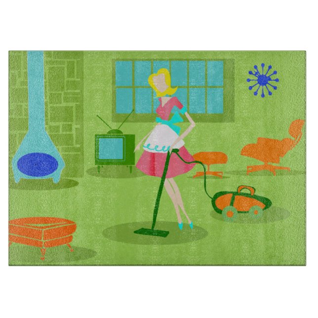 Modernes Retro Housefrau Schneidebrett aus dem Mit (Vorderseite)