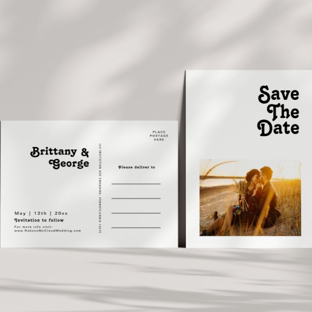 Modernes Retro Letting Foto Save the Date einladen Einladungspostkarte (Von Creator hochgeladen)