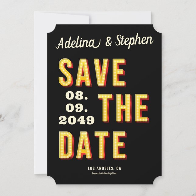 Modernes Retro Light Marquee Broadway Foto Save The Date (Vorderseite)