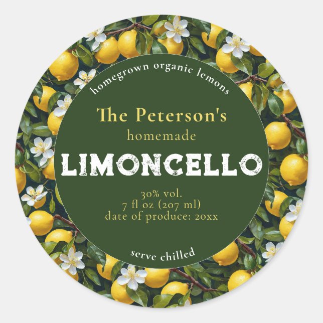 Modernes Retro Limoncello Getränk Label Runder Aufkleber (Vorderseite)