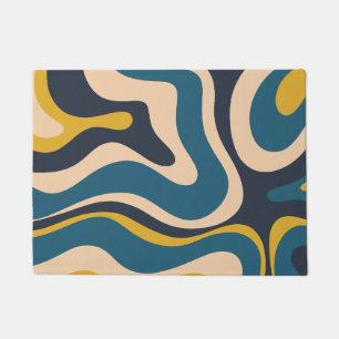 Modernes Retro Liquid Swirl Abstraktes Muster Blau Fußmatte