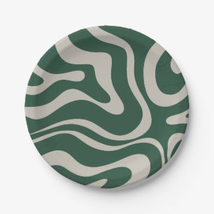 Modernes Retro Liquid Swirl Abstraktes Muster Grün Pappteller