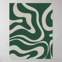 Modernes Retro Liquid Swirl Abstraktes Muster Grün