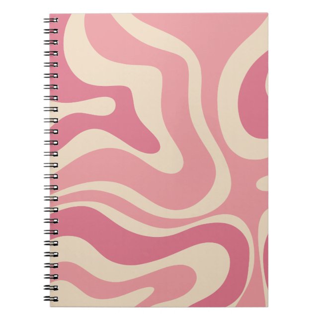 Modernes Retro Liquid Swirl Abstraktes Muster Pink Notizblock (Vorderseite)