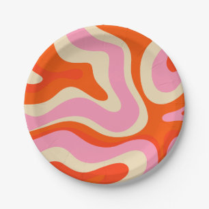 Modernes Retro Liquid Swirl Abstraktes Muster Pink Pappteller