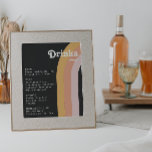 Modernes Retro-Menü der 70er Jahre Poster<br><div class="desc">Dieses moderne Retro 70er Jahre Regenbogen dunkle Hochzeitsgetränke Menü Poster ist perfekt für Ihre einfache Vintage Orange, Rose Gold und rot rosa Hochzeit. Entworfen mit Elementen eines klassischen, farbenfrohen Boho-Bohbogens und groovy minimalistischen Streifen. Das Design hat ein einzigartiges abstraktes tropisches Strandgefühl, das für jeden Frühling, Sommer oder Hochzeit im Herbst...</div>