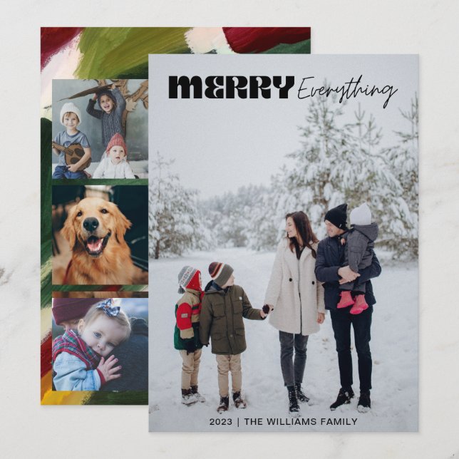 Modernes Retro Merry Alles Weihnachten 5 Foto (Vorne/Hinten)