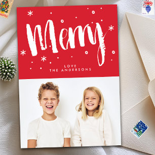 Modernes Retro MERRY Letting Red Christmas Foto Feiertagskarte