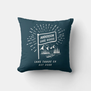 Modernes Retro Nautic Family Lake House Navy Blue Kissen