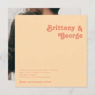 Modernes Retro   Orange Cream Square Foto Wedding Einladung