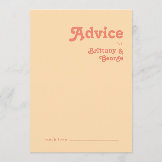 Modernes Retro | Orange Cream Wedding Advice Card Hinweiskarte (Vorderseite)