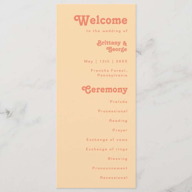 Modernes Retro | Orange Cream Wedding Program Programm (Vorderseite)
