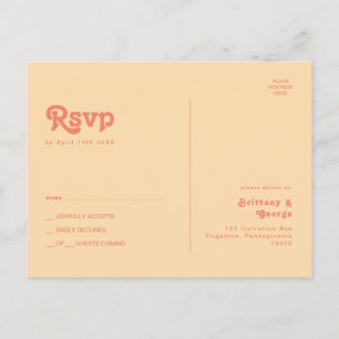 Modernes Retro Orange Cream Wedding RSVP Postcar Postkarte