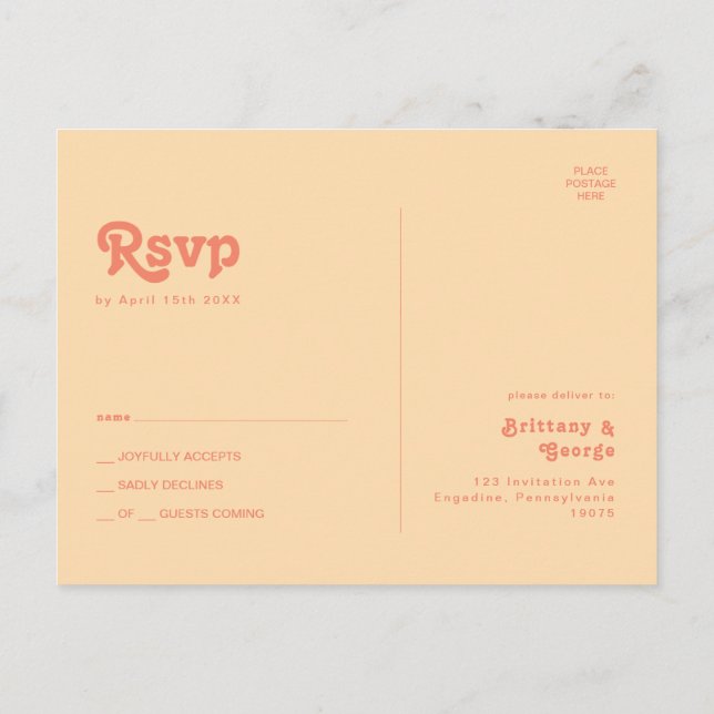 Modernes Retro | Orange Cream Wedding RSVP Postcar Postkarte (Rückseite)
