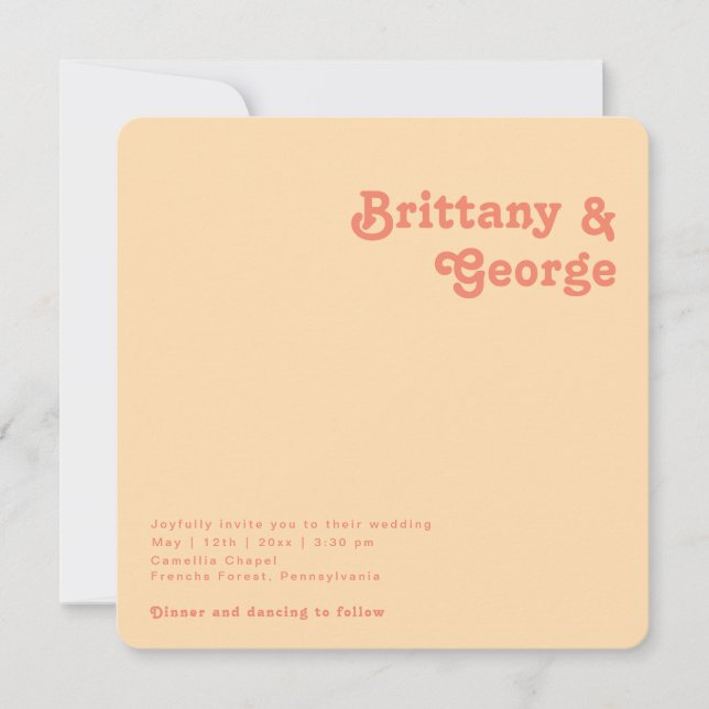 Modernes Retro | Orange Square Rounded Edges Weddi Einladung (Vorderseite)