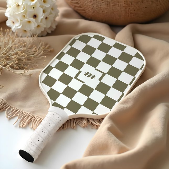 Modernes Retro-Prüfmuster mit benutzerdefiniertem  Pickleball Schläger (Modern Retro Chequered Pattern Custom Monogram Pickleball Paddle)