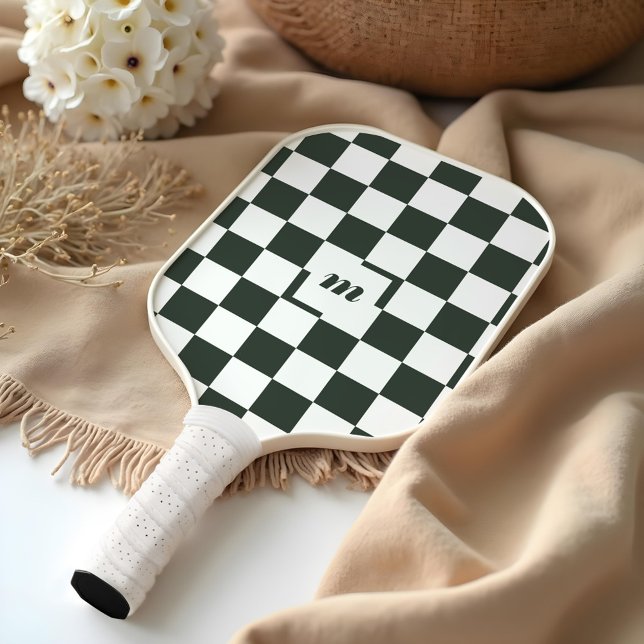 Modernes Retro-Prüfmuster mit benutzerdefiniertem  Pickleball Schläger (Modern Retro Chequered Pattern Custom Monogram Pickleball Paddle)